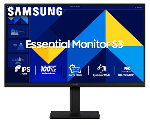 Samsung Essential Series S3 Flat Monitor 22 Inch (54.6 Cm) Fhd (1,920 X 1,080 Resolution), 100 Hz, Ips Panel, 5Ms(Gtg), D-Sub, Hdmi (Ls22D300Gawxxl, Black)