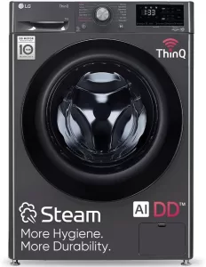 Lg 9 Kg 5 Star With Ai Direct Drive, 6 Motion, Inverter Direct Drive, Steam And Wi-Fi Enabled Fully Automatic Front Load Washing Machine With In-Built Heater Black(Fhp1209Z5M)