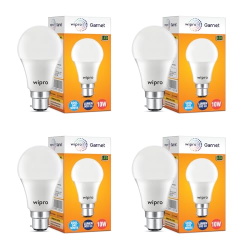 Wipro 10W B22 Led Cool Day White Bulb, Pack Of 4 (Garnet)
