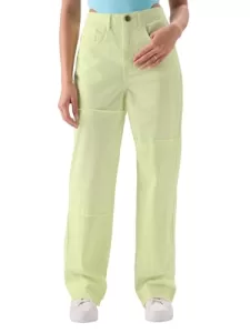 The Souled Store Solids: Periwinkle (Straight Fit) Women Pants Green Pants Trousers Jeans Chinos Joggers Cargo Sweatpants Track Bottoms Slim Fit Straight Leg Stretchable Comfortable Casual Formal