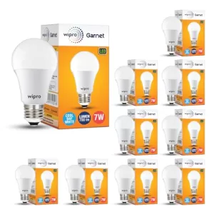 Wipro Garnet 9W Led Bulb For Home & Office |Cool Day White (6500K) | E27 Base|220 Degree Light Coverage |4Kv Surge Protection |400V High Voltage Protection |Energy Efficient | Pack Of 10