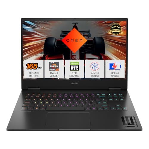 Hp (Smartchoice Omen Amd Ryzen 7 7840Hs/16.1″(40.9Cm) Ai Gaming Laptop 7Ms Response Time(8Gb Rtx 4060/16Gb Ddr5/Ssd,1Tb) Fhd,Ips,165Hz,300Nits(Win11,Black,2.32Kg),Xd0020Ax
