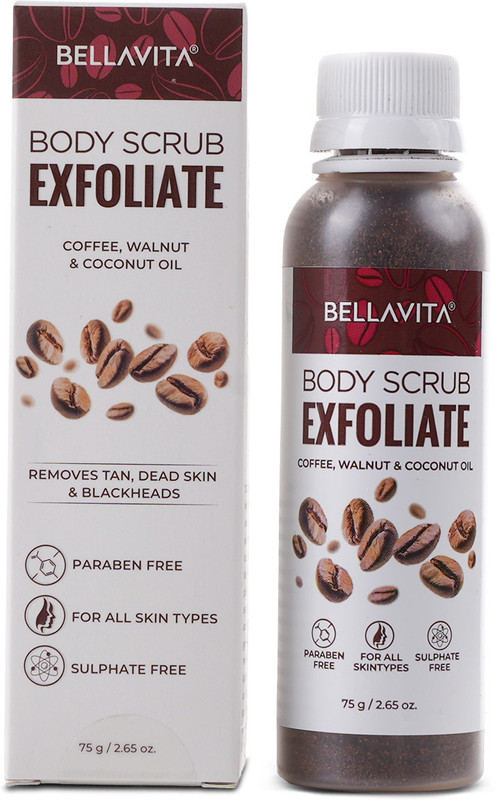 Bellavita Coffee Face & Body Scrub For Skin Brightening De-Tan Ayurveda, Exfoliate Knees, Elbows, Face, Scalp, Arms Etc Scrub(75 G)