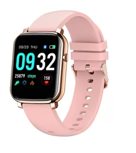 French Connection F1 (Color : Pink ) Touch Screen Unisex Metal Case Smartwatch With Heart Rate & Blood Pressure Monitoring,Upto 14 Days Active Battery Life And Silicone Strap