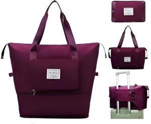 41L Expandable Travel Duffel For Women � Wheeled& Foldable Weekender Bag With Telescoping Handle � Perfect For Personal Items, Overnight Trips & Gym Gear (Wine-Bz-01)