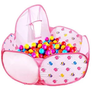 Kidsmate Foldable Hexa Ball Pool For Kids | Pop-Up Playhouse With Dotted Print & Mesh Walls | Indoor And Outdoor Activity Ball Pool For Toddlers 2 Years & Above | Balls Not Included -Pink
