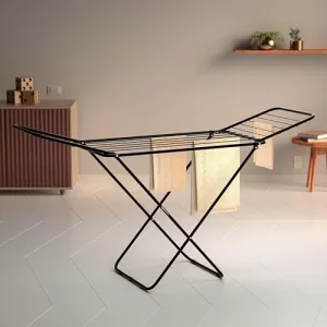Amazon Basics Premium Cloth Drying Stand – 3 Way Folding, 42 Feet Drying Length, Lightweight, 20 Drying Rails (Black) Alloy Steel