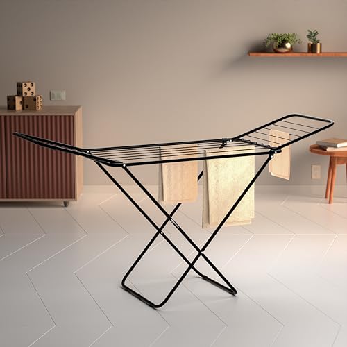 Amazon Basics Premium Cloth Drying Stand – 3 Way Folding, 42 Feet Drying Length, Lightweight, 20 Drying Rails (Black) Alloy Steel