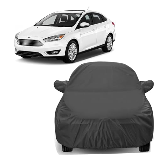 Sulfar 100% Water Resistant Car Body Cover Compatible With Mirror For Ford Focus (Triple Stitched, Full Bottom Elastic, Dark Grey)