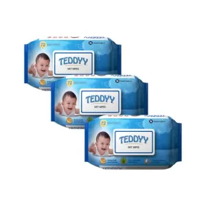 Teddyy Soft Cleansing Baby Wet Wipes with Lid | 216 Wipes | Special Germ Protection | Anti – Rash | Enriched With Aloe Vera and Vitamin E | 72 Wipes x 3 Packs