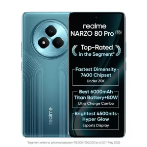 realme NARZO 80 Pro 5G (Racing Green,8GB+128GB) | Segment’s 1st MediaTek Dimensity 7400 Chipset | 6000mAh Titan Battery + 80W Ultra Charge | 4500nits HyperGlow Esports Display | IP69 Waterproof
