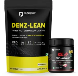 Denzour Nutrition Bee-Hp Pre-Workout With Denz Lean Whey Protein, Most Explosive Muscle Pump Pre Workout(1.1 Kg, Lychee)