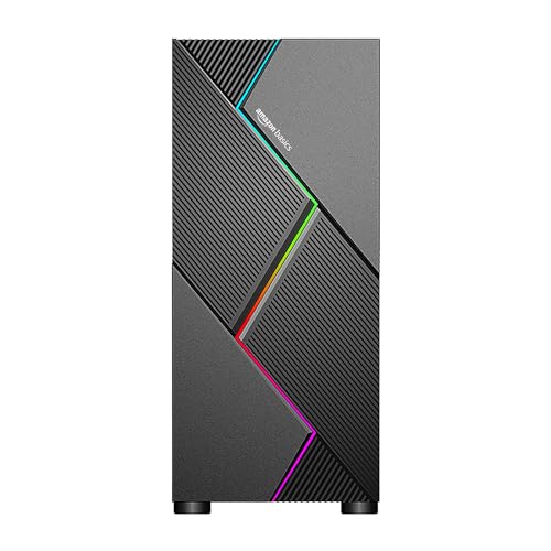 Amazon Basics Mid Tower Gaming Cabinet With Usb 2.0 | Argb Light | Atx, Matx, Mini-Itx Motherboard Support |Pre-Installed Rear Rgb Fan | Stylish Front Panel With Argb Light | Tempered Glass Side Panel