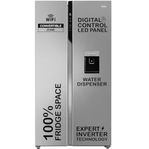 Haier 596 L, Wi-Fi Enabled Water Dispenser Frost Free, 2-Door Side By Side Refrigerator With 100% Convertible Fridge Space & Expert Inverter Technology (Hrs-682Swdu1, Shiny Steel)