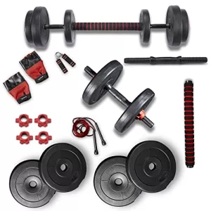 Lifelong Llpvchgc05 Pvc Home Gym Set 15Kg Plate With Extension Barbell Rod And Dumbbells Rods With Gym Accessories For Home Workouts (Black, 6 Months Manufacturer’S Warranty)