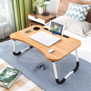 Kaizone Multipurpose Foldable With Cup Holder, Study , Bed Wood Portable Laptop Table(Finish Color – Brown, Pre Assembled)