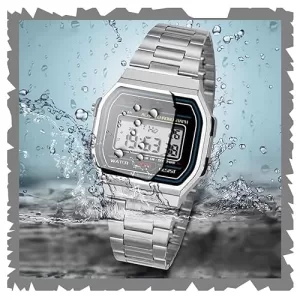 Goldenize Fashion Trending Casual Digital Black Grey Alarm Slim Dial Men’S & Women’S Stainless Steel Chain Watch For Couple Gift (Silver)