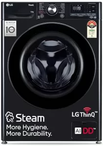 Lg 12 Kg, 5 Star, Ai Direct Drive Technology, Wi-Fi, Steam Fully Automatic Front-Loading Washing Machine (Fhp1412Z5O, Intelligent & Convenient Fabric Care, Allergy Care, Remote Control, Onyx Black)