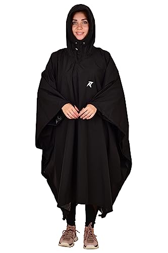 Rocksport Unisex Outdoor Rain Poncho For Adult, Multi Use, Polyester Waterproof, Lightweight, Reusable & Packable, One Size Fits Most (Black)