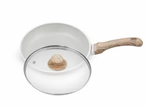 Greenchef Aluminium Die Cast Fry Pan With Glass Lid – 240Mm -Pebble, 5 Layer Healthy Granite Non-Stick Coating, Pfoa Free