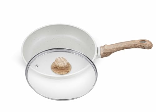 Greenchef Aluminium Die Cast Fry Pan With Glass Lid – 240Mm -Pebble, 5 Layer Healthy Granite Non-Stick Coating, Pfoa Free