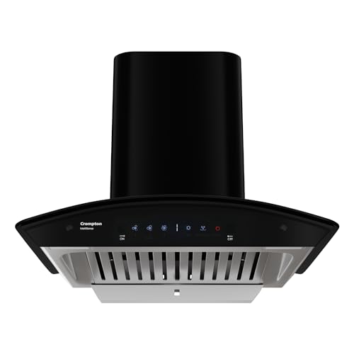 Crompton Intellisense 60 Cm Curved Glass Kitchen Chimney With 1417 M³/Hr Suction, Smart On & Intelligent Auto-Clean | Silent Kitchen Chimney With Baffle Filter (Black, Chd-Isc60Bfe-Ind)