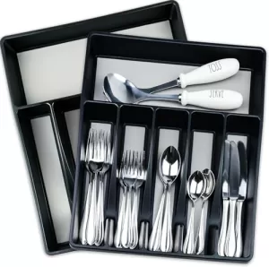 Wall Interiors 6-Compartment Kitchen Drawer Organizer – Black Flatware Tray For Forks, Spoons & Knives – Non-Slip Utensil Divider For Kitchen Storage