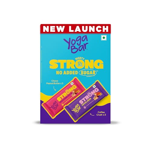 Yogabar Strong 12G Protein Bar Variety Pack Of 6 (3 X Choco Peanut Butter Bars, 3 X Coffee Rush Bars) | No Added Sugar Protein Bars | Premium High Protein Blend – Whey Protein Concentrate, Isolate, Peanuts & Soy | Healthy Protein Snacks