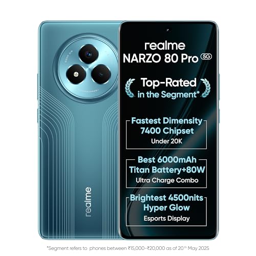 Realme Narzo 80 Pro 5G (Racing Green,8Gb+128Gb) | Segment’S 1St Mediatek Dimensity 7400 Chipset | 6000Mah Titan Battery + 80W Ultra Charge | 4500Nits Hyperglow Esports Display | Ip69 Waterproof