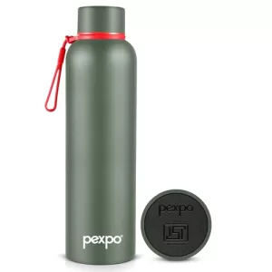 Pexpo Bravo Isi Certified Stainless Steel Water Bottle 1 Ltr Hot & Cold Thermos Water Bottle | Insulated Water Bottle | Flask | Leakproof | Ideal For Home, Office, Gym, Outings – Military Green