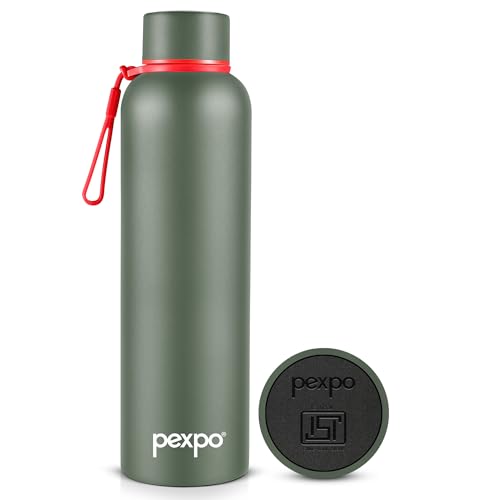 Pexpo Bravo Isi Certified Stainless Steel Water Bottle 1 Ltr Hot & Cold Thermos Water Bottle | Insulated Water Bottle | Flask | Leakproof | Ideal For Home, Office, Gym, Outings – Military Green