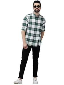 The Bear House Men’S Cotton Green Checked Slim Flannel Casual Shirt | 3Xl |Tbh-Shood-Gr-3Xl |