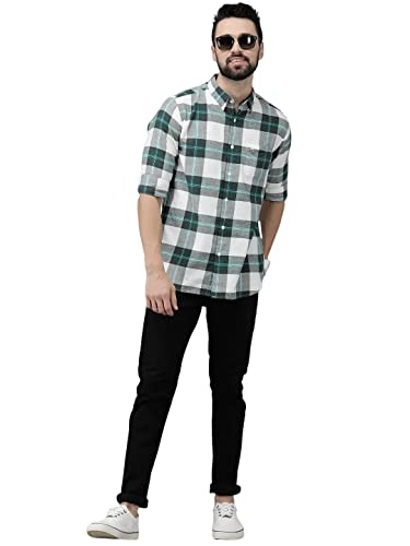 The Bear House Men’S Cotton Green Checked Slim Flannel Casual Shirt | 3Xl |Tbh-Shood-Gr-3Xl |