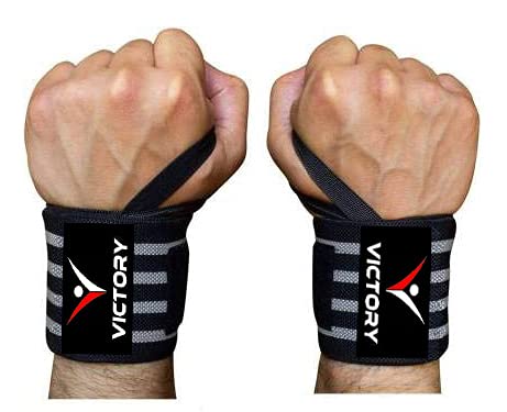 Victory Wrist Supporter For Gym Wrist Band For Men Gym & Women With Thumb Loop Straps – Wrist Wrap Gym Accessories For Men Hand Grip & Wrist Support Sports Straps For Gym (Grey)