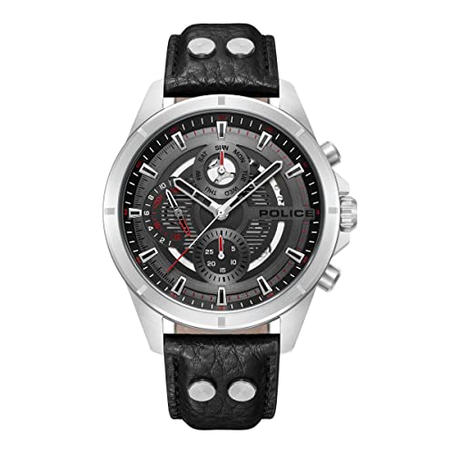 Police Black Dial Quartz Multifunction Leather Watch For Men-Plpewjf0004601