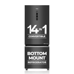 Haier 325 L, 3 Star, Convertible 14-In-1, Triple Inverter & Fan Motor Technology, With Display Frost Free, Bottom Mounted Double Door Refrigerator (Heb-333Gb-P, Ge Black)