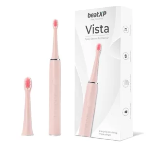 Beatxp Vista Sonic Electric Toothbrush For Adults With 2 Brush Heads & 5 Cleaning Modes | Rechargeable Electric Toothbrush | 30000 Strokes/Min With Long Battery Life (Pink)