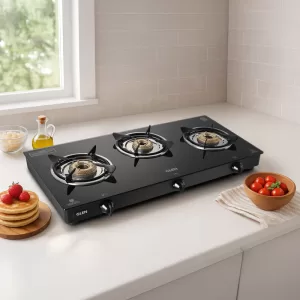 Glen Lpg Rapid Gt Blk Isi Glass Manual Gas Stove(3 Burners)