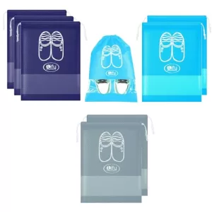 Lify Portable Travel Shoe Bags Shoe Organizer Space Saving Storage Bags- Medical Blue (3Pcs), Navy Blue (3 Pcs) & Light Grey (2 Pcs) 16 X 12” Inches- 8 Piece Pack