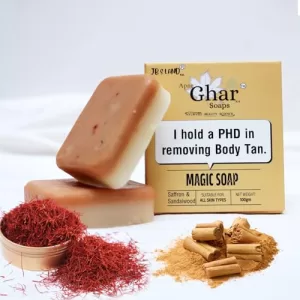 Apne Ghar Ka Soaps Sandalwood & Saffron Magic Soaps For Bath (100 Gms) | Paraben Free | Chandan & Kesar Bath Soap | Handmade Soaps For Glowing | Skin Brightening Soap For Men & Women