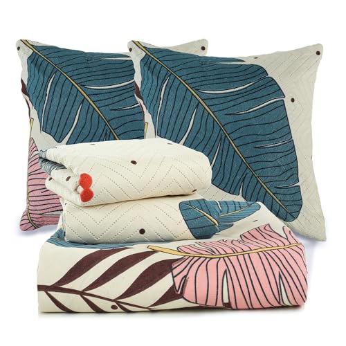 Bsb Home 220 Tc 5 Piece Bedding Set With 1 Pc Bedsheet, 2 Pc Quilted Cushion With Zip, 2 Pc Pillow Covers – Heavy Glace Cotton Colour- Almonds (90X 100 Inches)