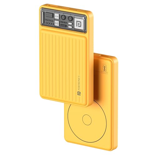 Portronics Luxcell Wireless Mini 10K 10000Mah 15W Magnetic Wireless Fast Charging Nano Power Bank With 22.5 Wired Output Compatible With Iphone 12 & Above & Other Qi Enabled Devices(Yellow)