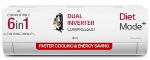 Lg 1 Ton 4 Star Dual Inverter Split Ac (Copper, Ai Convertible 6-In-1 With Viraat Mode, Faster Cooling & Energy Saving, 4 Way Swing, Hd Filter With Antivirus Protection, Us-Q13Jnye, White)