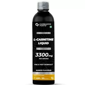 Carbamide Forte L Carnitine Liquid 3300Mg | L-Carnitine Supplement For Men & Women | Liquid L Carnitine Pre Workout, Intra Workout & Post Workout Supplement With 3300 Mg Per Serving With Added Vitamins | L’Carnitine Mango Flavour With 30 Servings – 450Ml