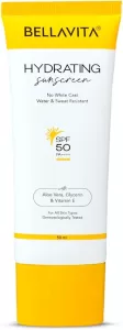 BELLAVITA Water based Hydrating Sunscreen, SPF 50, Lightweight PA+++, For All Skin Types, No White Cast, Non – Greasy Finish, UV Protection, Broad Spectrum, For Men & Women, 50ML