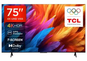 TCL 189 cm (75 inches) Metallic Bezel-Less Series 4K Ultra HD Smart LED Google TV 75V6B (Black)