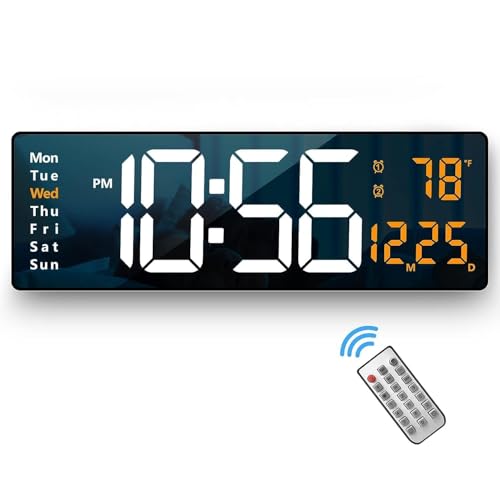 Omkrush Digital Alarm Clock Wall Table Clock Large Display,16.2 Inch Large Led Digital Clock With Remote Control Brightness Dimmer Big Clock With Date Week Temperature (Font Colour May Vary)