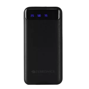 Zebronics Mb10000S4 Power Bank, 10000 Mah, 12W, Dual Usb Output, Type C & Micro Usb Input, Built In Protections, Percentage Led Display, Included Usb To Type C Cable, Made In India(Black)