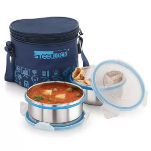 Steellock Lunch Box, Stainless Steel Containers, Leak Proof With Bpa Free Air Tight Lids, Fabric Jacket (450Ml X 2 Pcs, Hl – 1321)