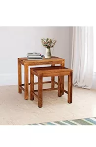 Tanwar Handicraft Solid Wood Stool Set Of 2 Pieces/Wooden Stool Set/Nesting Table Set Of 2 Pieces